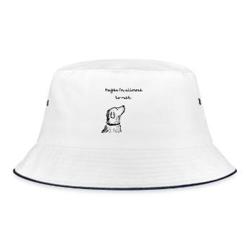Vielleicht darf ich mich ausruhen – Selbstfürsorgehund - Bucket Hat - Weiß/Navy - Vorne