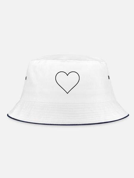 Herz Outline – Minimalistisches Herz - Bucket Hat - Weiß/Navy