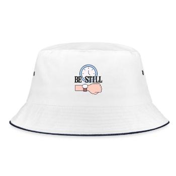 Be Still Clock Achtsamkeitszitat LensDyn - Bucket Hat - Weiß/Navy - Vorne