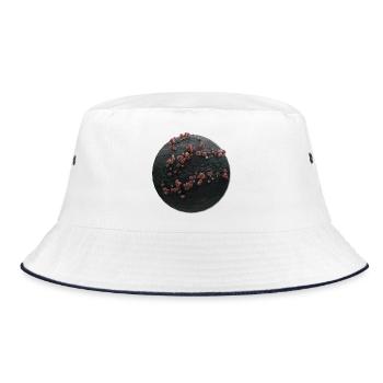 Steinkugel mit pinken Rosen - Bucket Hat - Weiß/Navy - Vorne
