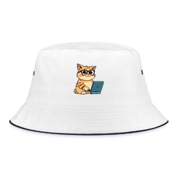 Coding Cat - Bucket Hat - Weiß/Navy - Vorne