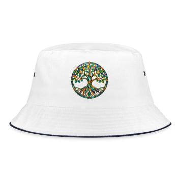 Bunter Lebensbaum - Bucket Hat - Weiß/Navy - Vorne