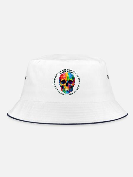 Geometrischer Regenbogen Totenkopf - Bucket Hat - Weiß/Navy