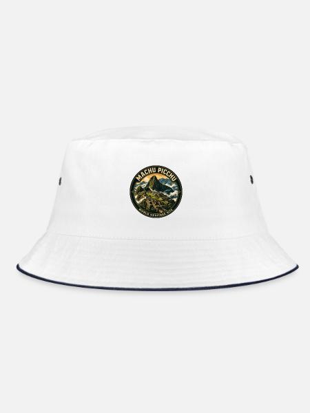 Machu Picchu Peru Vintage-Reiseabzeichen - Bucket Hat - Weiß/Navy