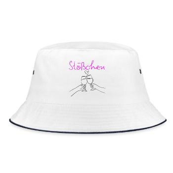 STÖßCHEN, PARTY, GESELLIGKEIT, DAYDRINKING 🥂🥂🥂 - Bucket Hat - Weiß/Navy - Vorne