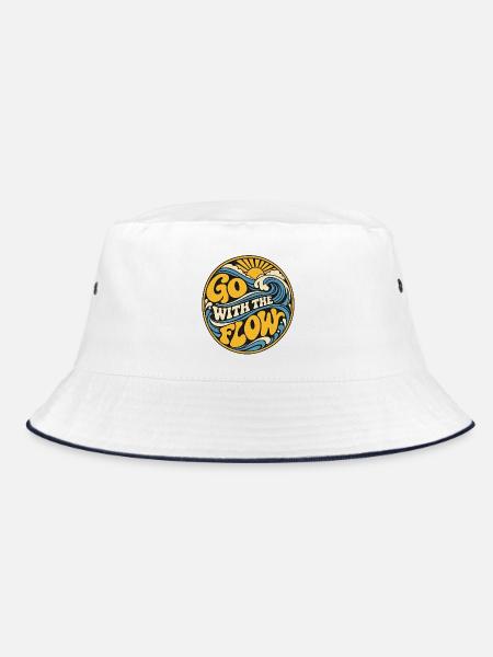 Go with the Flow – Wellen & Sonne - Bucket Hat - Weiß/Navy
