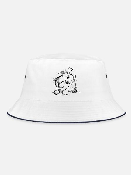 Capybara Sketch Cartoon Wasserschwein Nager Sketch - Bucket Hat - Weiß/Navy