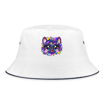 Sternenpastell-Galaktische Katze - Bucket Hat - Weiß/Navy - Vorne