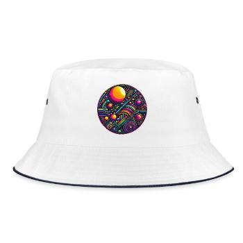 Psy Circle Kosmische Geometrie - Bucket Hat - Weiß/Navy - Vorne