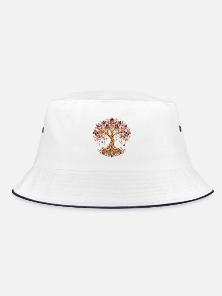 Kristall Lebensbaum – Goldener Baum des Lebens - Bucket Hat - Weiß/Navy