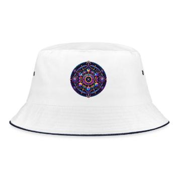 Psy Circle Kosmische Geometrie - Bucket Hat - Weiß/Navy - Vorne