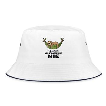 Termin verschoben auf nie – Faultier T-Shirt - Bucket Hat - Weiß/Navy - Vorne