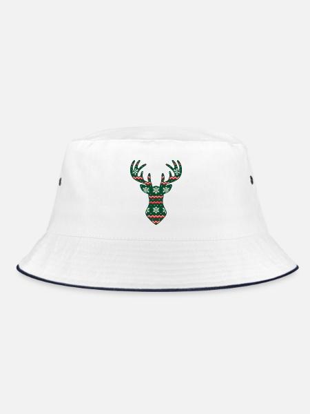 Strick Hirsch - Bucket Hat - Weiß/Navy