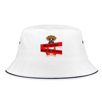 PRO MEINUNGSFREIHEIT, MAULKÖRBE SIND FÜR HUNDE - Bucket Hat - Weiß/Navy - Vorne