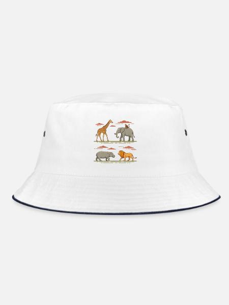 Safari, Tiere, Wildtiere, Afrikanische Männer, Frauen, Kinder. - Bucket Hat - Weiß/Navy