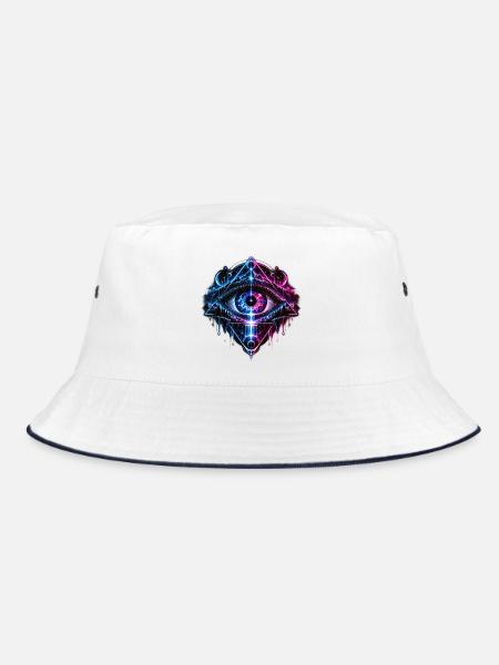 Kosmisches Auge Geometrie - Bucket Hat - Weiß/Navy