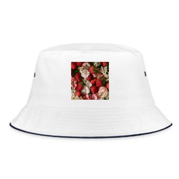Romantische Erdbeeren und Blumen - Bucket Hat - Weiß/Navy - Vorne