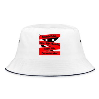 PRO MEINUNGSFREIHEIT, MAULKÖRBE SIND FÜR HUNDE - Bucket Hat - Weiß/Navy - Vorne