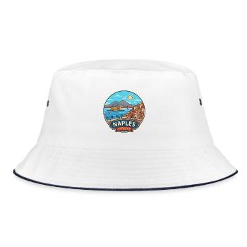 Neapel, Italien, Vesuv-Bucht Reiseabzeichen - Bucket Hat - Weiß/Navy - Vorne