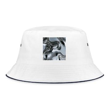 Abstraktes flüssiges Chrom - Bucket Hat - Weiß/Navy - Vorne