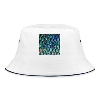 Irisierender Türkis und blaue Schuppen - Bucket Hat - Weiß/Navy - Vorne
