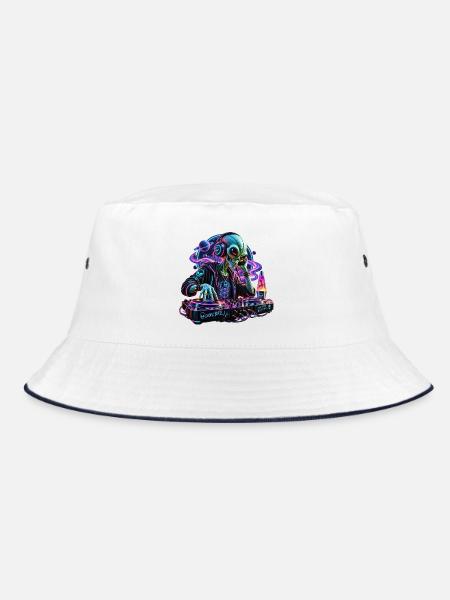 Kosmischer Alien DJ - Bucket Hat - Weiß/Navy