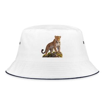 Leopard Realistisch auf Felsen - Bucket Hat - Weiß/Navy - Vorne