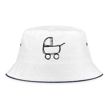 Kinderwagen handgezeichnet - Bucket Hat - Weiß/Navy - Vorne