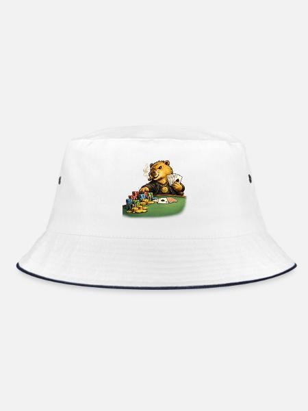Capybara beim Poker - Bucket Hat - Weiß/Navy