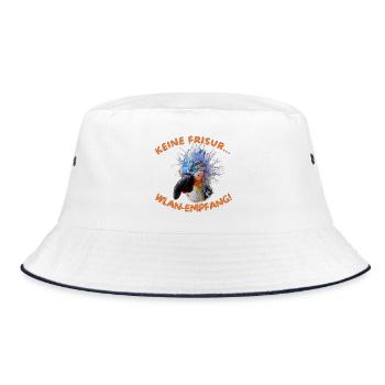 Krallo Kreisch™'s WLAN-Empfang statt(liche) Frisur - Bucket Hat - Weiß/Navy - Vorne
