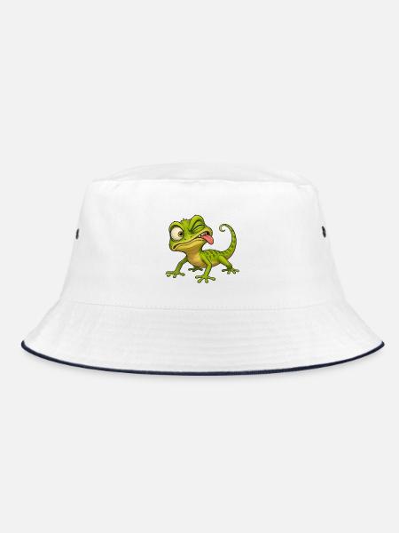 Grüne Eidechse verzog das Gesicht - Bucket Hat - Weiß/Navy