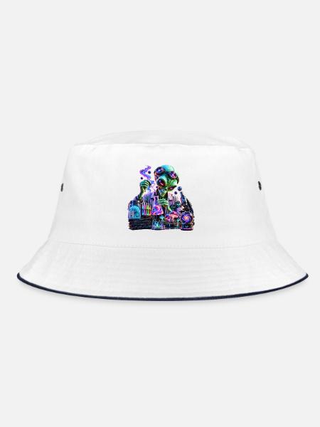 Kosmisches Alien – Außerirdische Chemie - Bucket Hat - Weiß/Navy