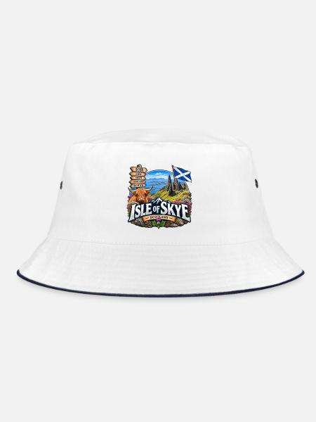 Isle of Skye – Old Man of Storr & Scotland - Bucket Hat - Weiß/Navy