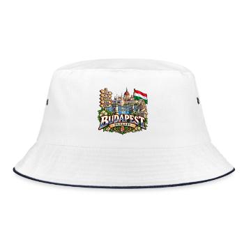 Budapest – Donau, Parlament & Ungarn - Bucket Hat - Weiß/Navy - Vorne