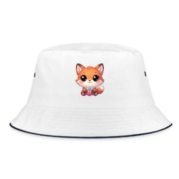 Kawaii Chibi Fuchs - Bucket Hat - Weiß/Navy - Vorne
