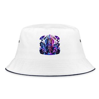 Kosmische Katze – Mystisches Galaxie Design - Bucket Hat - Weiß/Navy - Vorne