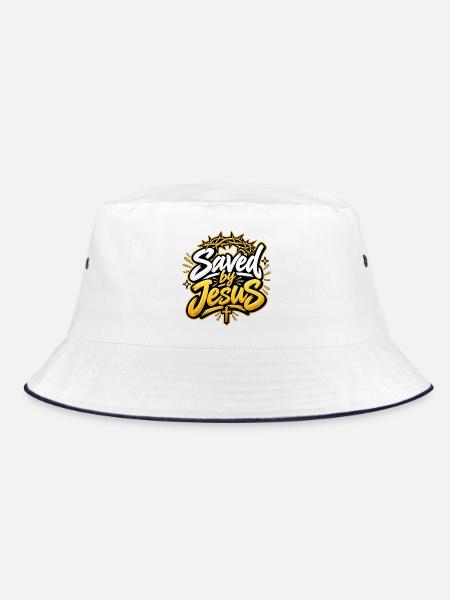 Saved by Jesus – Christliches Glaubens-Statement - Bucket Hat - Weiß/Navy