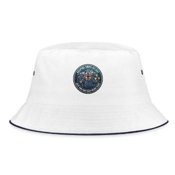 Lustiger Schiffsingenieur Walross hält Schiffe über Wasser - Bucket Hat - Weiß/Navy - Vorne