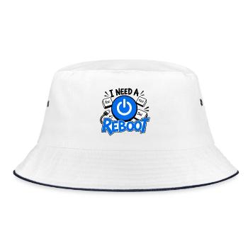 I NEED A REBOOT – Computational Humor - Bucket Hat - Weiß/Navy - Vorne