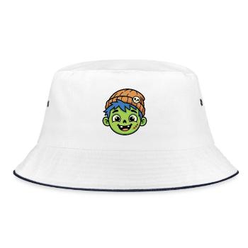 Cartoon-Zombie-Junge mit blauen Haaren und Mütze - Bucket Hat - Weiß/Navy - Vorne