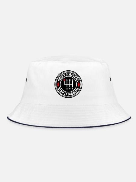 Shift Happens Manuell - Bucket Hat - Weiß/Navy