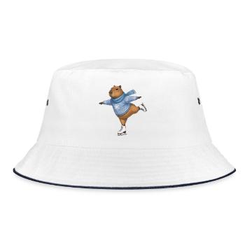 Capybara beim Eislaufen - Bucket Hat - Weiß/Navy - Vorne