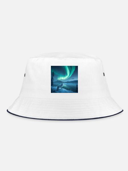 Arktische fox_ Nordlichter - Bucket Hat - Weiß/Navy