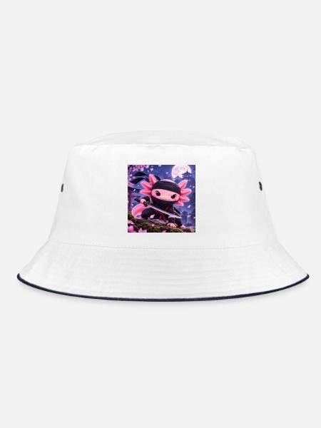 Ninja Axolotl – Kawaii kleiner Krieger - Bucket Hat - Weiß/Navy