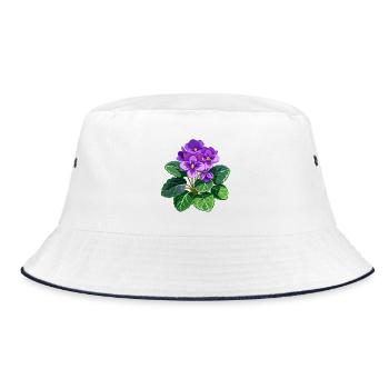 Afrikanische Veilchen - Bucket Hat - Weiß/Navy - Vorne