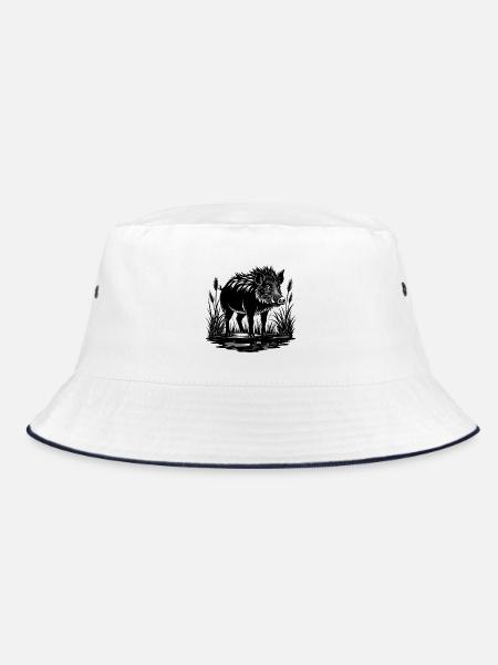 Wildschwein im Sumpf - Bucket Hat - Weiß/Navy