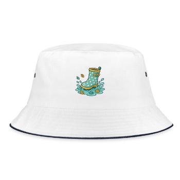 Rain Boot Splash – Cosy Rain Day - Bucket Hat - Weiß/Navy - Vorne