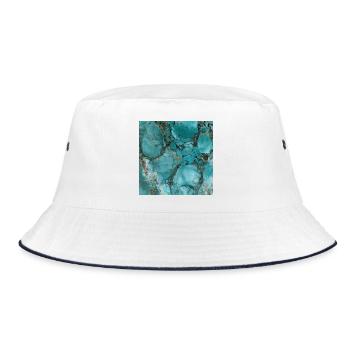 Aquamarin-türkisfarbener Marmor - Bucket Hat - Weiß/Navy - Vorne