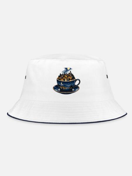 Mondbeschienene Stadtlandschaft Teetasse - Bucket Hat - Weiß/Navy