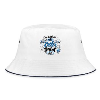 So sieht ein echt cooler Pilot aus - Flugzeug - Bucket Hat - Weiß/Navy - Vorne